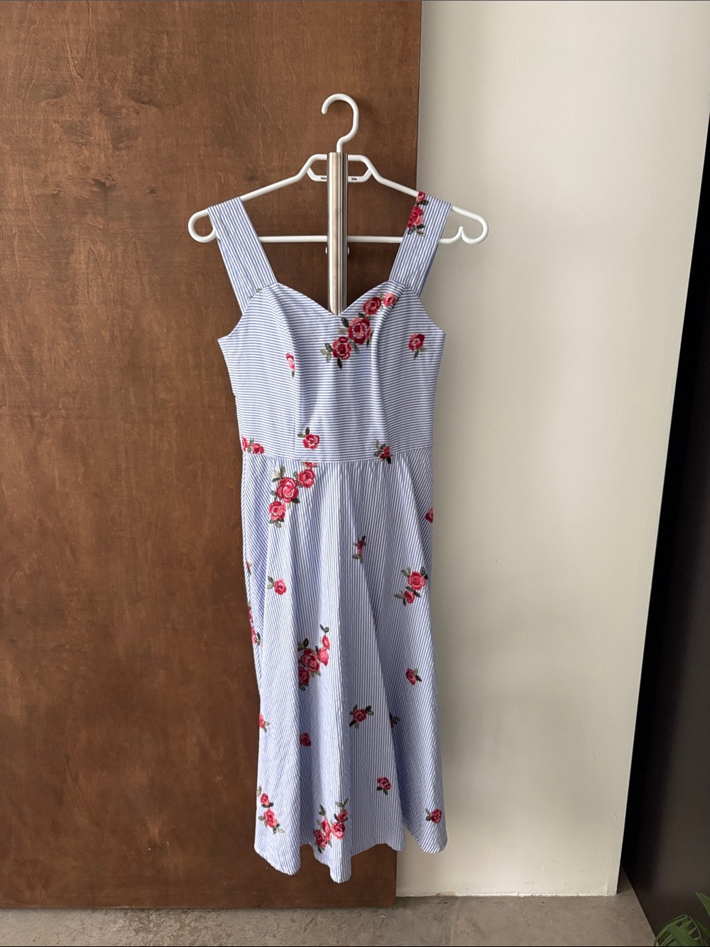 Blue Striped Floral Midi Dress
